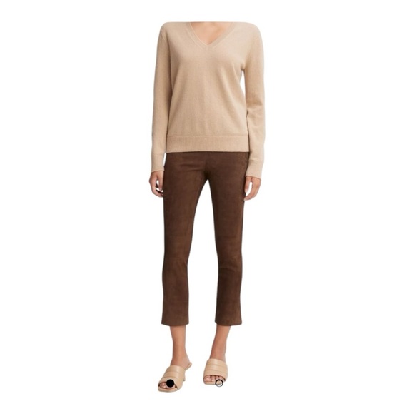 Vince Lamb Leather Pants Womens Brown Suede Pull On Straight Leg Size‎ Small - Picture 1 of 12